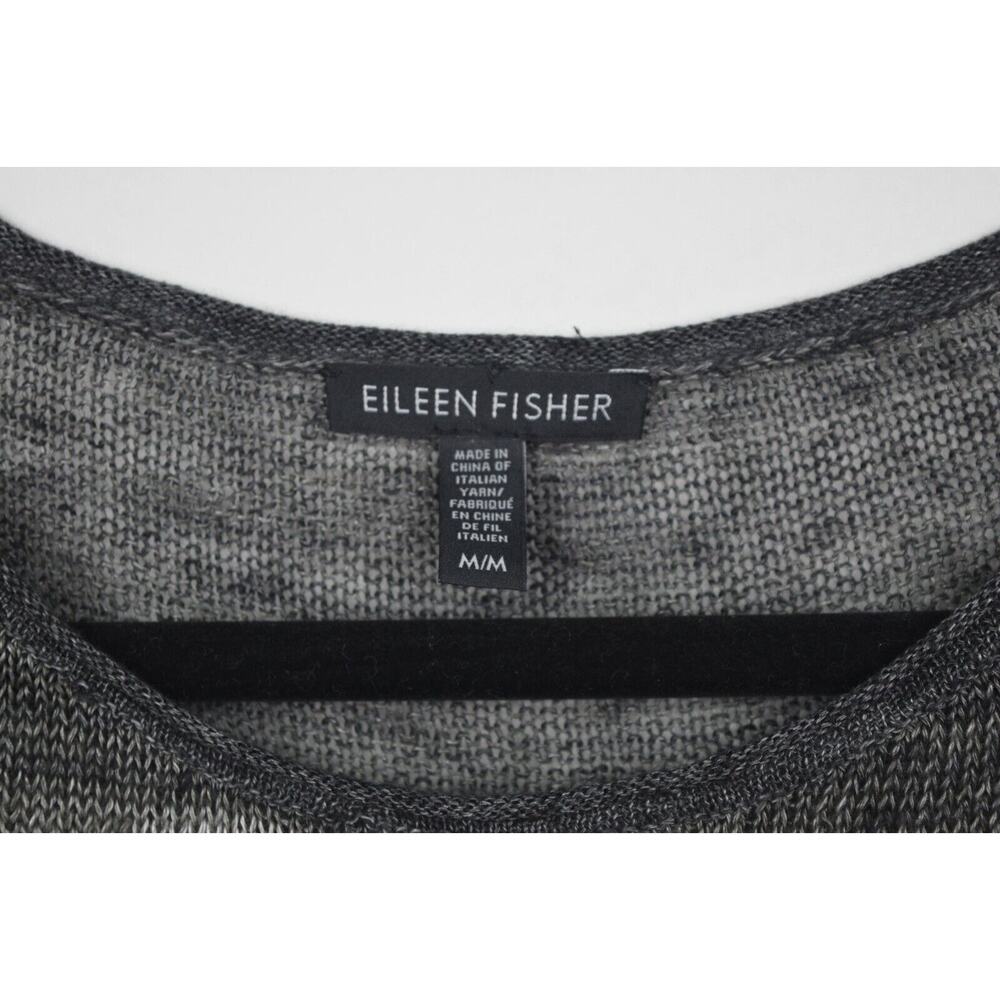 Eileen Fisher Womens Sweater Open Knit Linen Gray Striped Long Sleeve Sz Medium - Picture 3 of 16